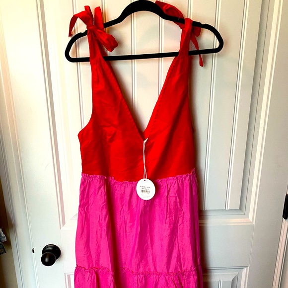 Petal and pup pink/red midi dress with tie shoulders! - Picture 2 of 3